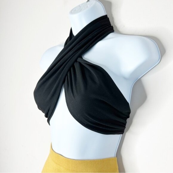 SHEIN Women’s Black Halter Wrap Top Blouse Cropped Size Small - Picture 6 of 10